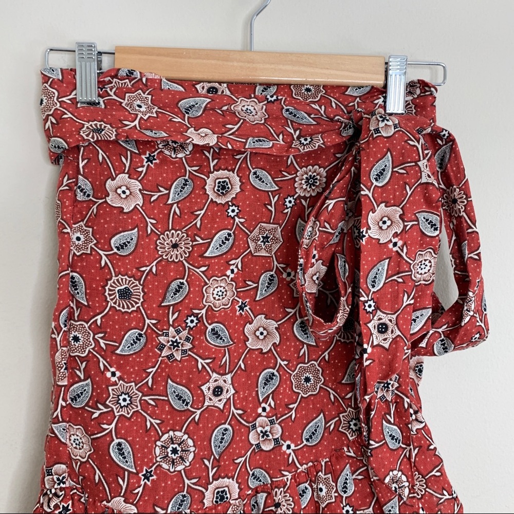 Isabel Marant Etoile Tempster Skirt (Sz FR 40) Linen Wrap Mini Floral Rust - Picture 7 of 16
